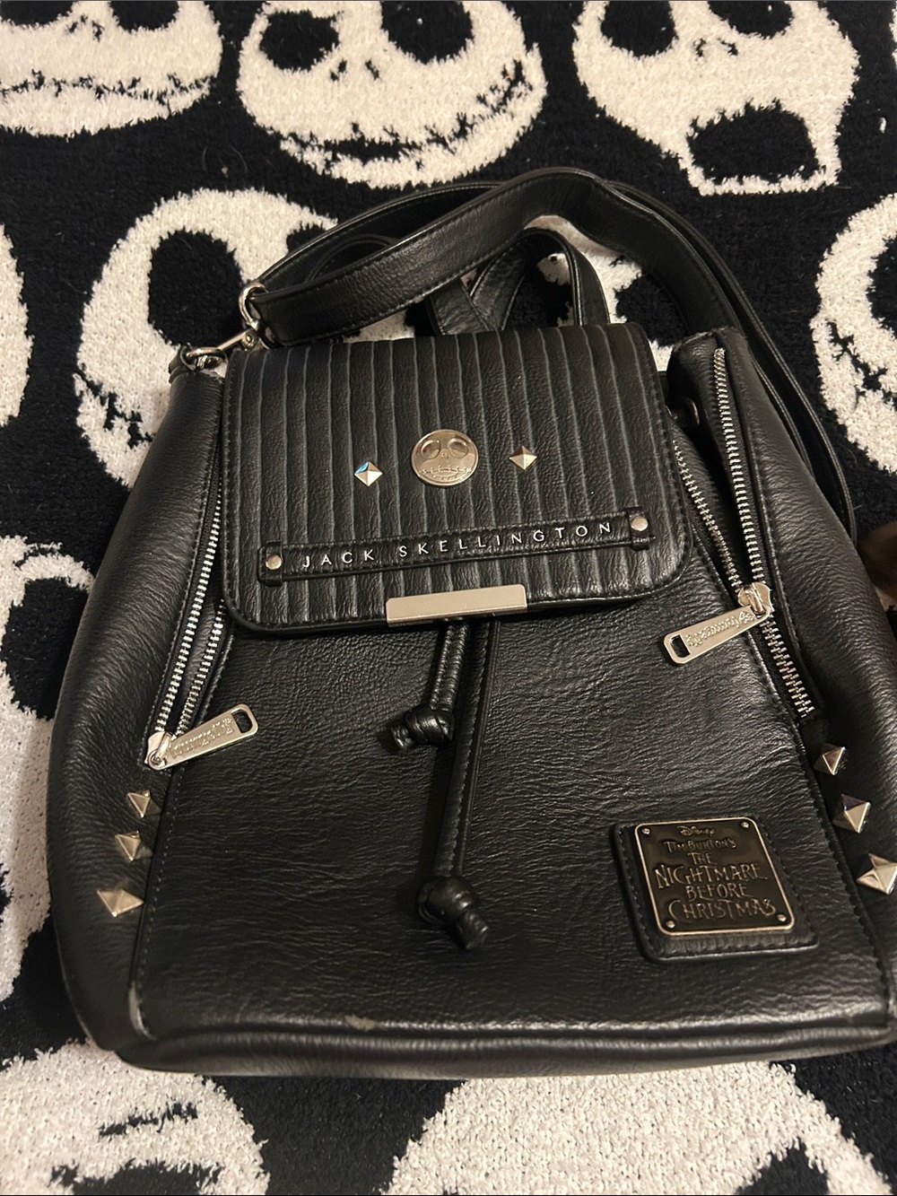 Bioworld Black Jack Skellington Studded Faux Leather Mini Backpack